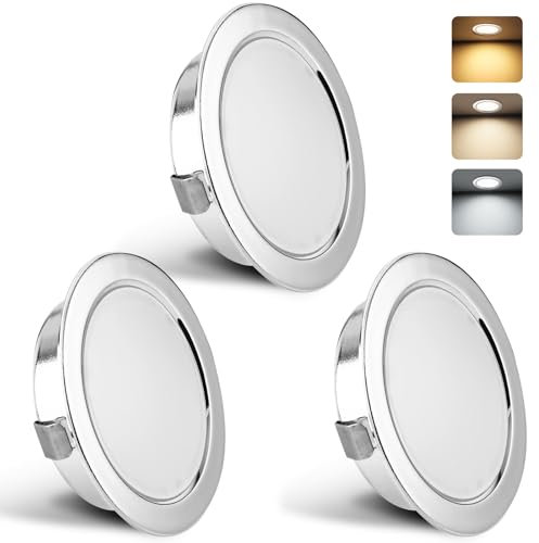 YindaLux Set di 3 Faretti LED da Incasso 230V 3W, Luce 3000K Caldo/4000K Neutro/6000K Freddo, 15mm Ultrapiatto LED Soffitto 300LM, Foro 55-58mm, IP44 Cromo