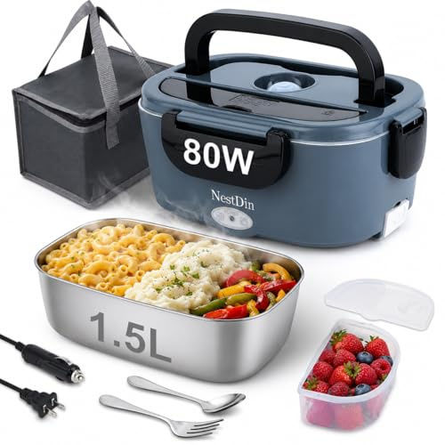 NestDin Electric Lunch Box,1.5L Heated Food Warmer, 80W Heating Box
