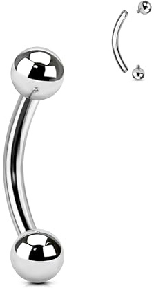 Agrewd G23 Titanium Eyebrow Piercing Jewellery Vertical Labret Lip Bars 16G Rook Curved Barbell 6mm 8mm Silver Daith Tragus Labret Piercing Jewellery Internally Threaded Cartilage Earring Bars