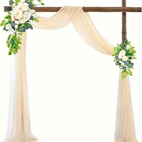 Bröllopsgardin bröllopsbåge, chiffong tyg tvärhängande dekorativa gardiner gardin, 75 x 600 cm champagne tvärhänge frihandsdekoration, bröllop båge sheer gardiner bakgrund, för fest bröllop målbåge