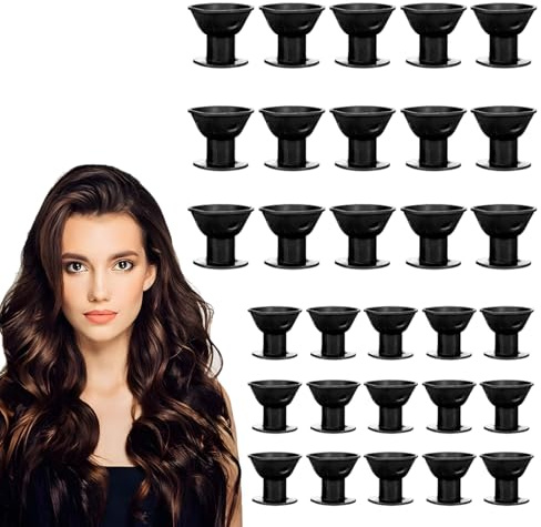 YAZWUR 30x Bigoudis en Silicone Sans Chaleur Accessoire de Coiffure Facile pour Boucles Naturelles et Styling de Nuit (15x grands, 15x petits) (noir)