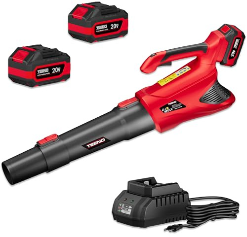 TEENO Souffleur de Feuilles sans Fil 20V, 2 * 4.0Ah Batterie souffleur à Feuilles, 5 Modes de Vitesse pour l'entretien de la pelouse, 4500W, Le soufflage de la Neige, et Le dépoussiérage