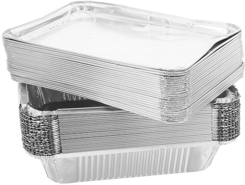 JECOMPRIS 25 Pezzi Contenitori da Asporto in Alluminio 1000Ml con Coperchio Teglie Rettangolari per Forno e Barbecue Vassoi Usa e Getta Resistenti per Catering e Picnic