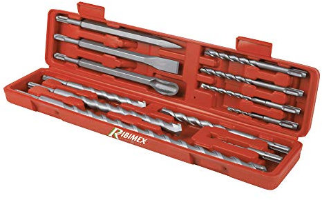 RIBITECH 03232 Koffer mit 9 Strähnen SDS-Plus mit 1 Spitzeisen/1 Meißel/1 Fugenmeissel