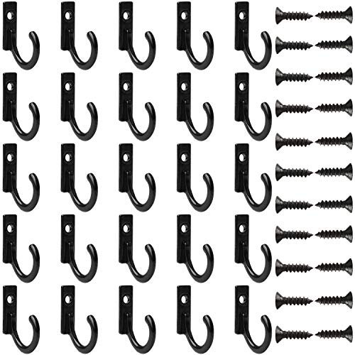 Umsole 30 Sets Wall Mounted Hook Hangers Metal Hook Single Hook Robe Hook with Screws for Hanging Coat Key Hat Jewelry (Black)