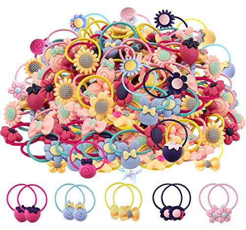 100 stücke Mix Farben Mädchen Elastische Haargummis Weiche Gummibänder Haarbänder Pferdeschwanz Inhaber Haarschmuck für Mädchen Kleinkinder Kleinkinder (50 Pairs)