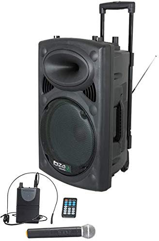 IBIZA PORT12UHF-BT - Sistema di chiusura mobile da 12, con microfono e auricolari, PA DJ, altoparlante Bluetooth con telecomando (700 W, funzionamento a batteria, USB/SD, radio)