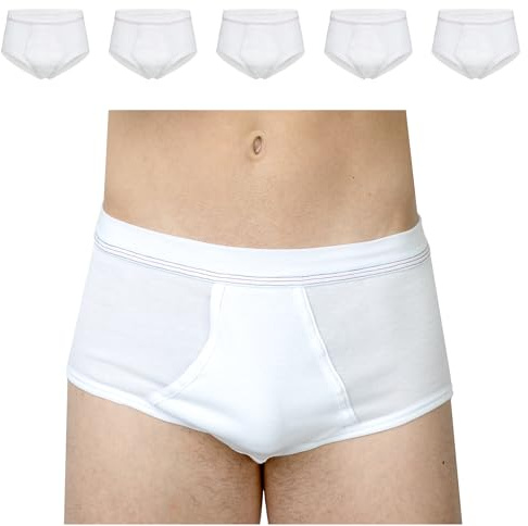 SES Herrkalsonger, finribbade 5-pack med gylf S – 4XL – 100 % bomull, koksäkra upp till 95 °C – ventilerande och hudvänliga – kalsonger för män med mjuk linning, Vit, 3XL