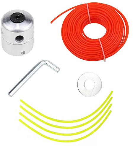 YPLonon Aluminium Fadenkopf Rasentrimmer und 3mm × 20m Mähfaden Trimmerfaden Orange Rasentrimmer Kopf Doppelfadenkopf Fadenspule mit 4 Gelb Faden für Motorsense Rasentrimmer Freischneider