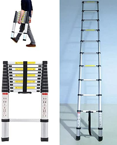 Escalera telescópica de 5 m con 13 peldaños, de aluminio, portátil, antideslizante, multiusos, capacidad de carga de 150 kg, EN131