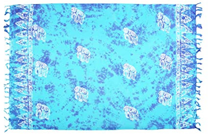 SAIVONA Pareo Sarong Strandtuch Damen - Wickelrock Strand - Handtuch Blickdicht als Wickeltuch oder Handtuchkleid und Wickelkleid Damen - Handarbeit aus Fair Trade Herstellung Batik Türkis Elefant