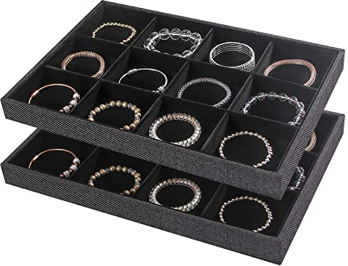 Julysky 2Pcs 12 Grids Stackable Jewelry Organizer Trays for Drawer,Bracelet Holder Box,Necklace Display Stand for Selling