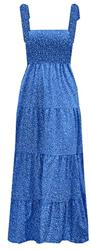 kinstell Women's Summer Boho Spaghetti Strap Square Neck Ruffle Casual Flowy Long Dress Beach Swing Party Maxi Dress