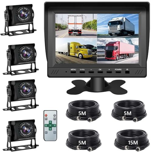 Kit de Caméra de Recul 1080p de 7 Pouces, Kit de Surveillance de Caméra de Secours de Véhicule, 4 Caméras et Plusieurs Écrans Divisés, Enregistrement en Boucle, Convient pour Camion, Remorque, Bus, RV