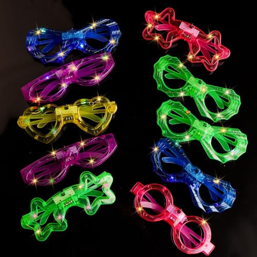 Getyjoe LED Brille Party Brille 10 Stück LED Leuchtende Brille Partybrille Leuchtend Brille für Party, Geburtstagsfeier, Karneval, Konzert, Halloween, Weihnachten