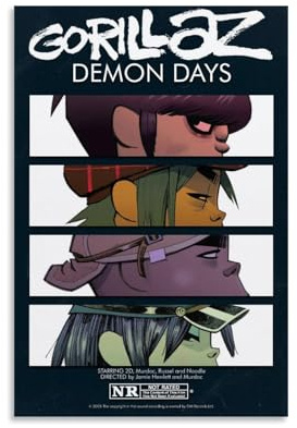 Dsneywe Gorillaz - Póster musical de banda de cómic de rock, collage de pósteres musicales para habitación, lienzo estético, arte de pared, decoración de dormitorio, 20 x 30 cm