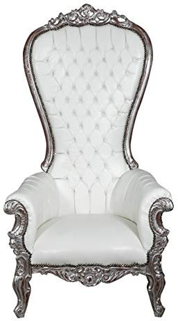 Biscottini Poltrona Trono Barocco Bianco/Argento - Poltrona Reale Fatta a Mano - Poltrona da Sposa - Poltrona Gigante Schienale Alto - Sedia Trono - Poltrona Tronetto 185x90x95 cm