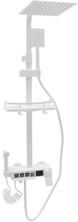 Czyurachel Sistema de ducha con termostato, columna de ducha de 4 teclas de piano, ducha de lluvia con grifo con pantalla digital, alcachofa de mano, pistola de agua de alta presión y accesorios de