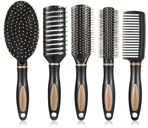 5 Lot Brosse Cheveux, Brosse a Cheveux Demelante Magique, Antistatique, Anti Casse, 5 forme divers, Pour Femmes, Hommes, pour Styling, Massage, Améliore la qualité des cheveux