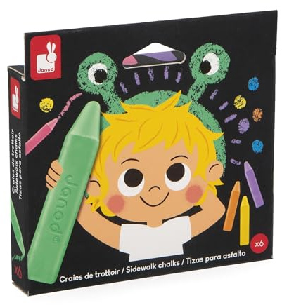 Janod - 10 Craies de Trottoir Lavables pour Enfants - Format Carré XXL pour Prise en Main Facile - Couleurs Vives - À Partir de 3 Ans - J07417