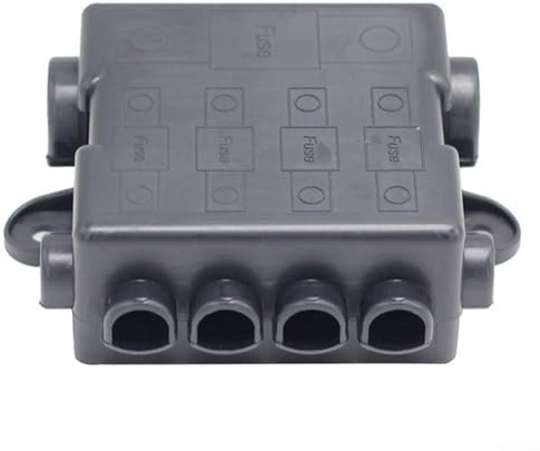 Caja de fusibles de distribución de energía resistente de 5 vías para fusibles MEGA y MIDI, clasificación de corriente de 500 A/200 A, soporte dual de 12 V y 24 V, construcción de ABS negro con 6 mm