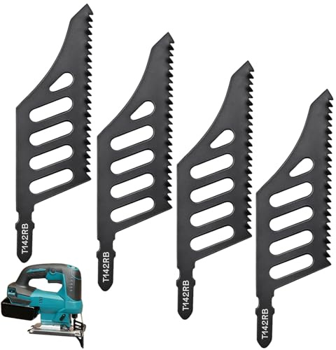 4 hojas de sierra de vaivén de corte rasante, cuchillas T-Schaft compatibles con Bosch T142HB, para proyectos de bricolaje, madera, madera contrachapada y paneles de fibra