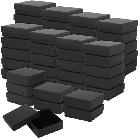 SEUNMUK 48 Pack Small Jewelry Gift Boxes, Black Cardboard Ring Boxes, 3.5 x 3.5 x 1.2 Inch Small Gift Box for Jewelry, Earrings, Necklaces, Bracelet