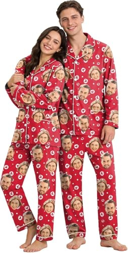 Pijama personalizado para mujeres y hombres, pijamas a juego con foto de cara para parejas, conjuntos de pijamas de parte superior e inferior, regalos personalizados para el día de San Valentín, para