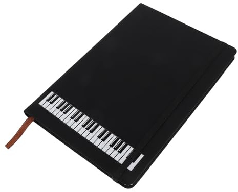 NUOBESTY Libreta de Notas A5 Negra con Cubierta de Pu, Cuaderno Portátil para Piano con Pentagrama, 96 Páginas, Bloc de Notas Ejecutivo con Bolsillos para Oficina y Uso Musical