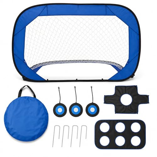 GOOGO Football Goals for Kids Garden, Foldable Soccer Goal with 4-in-1 Training Net, 122 x 77 x 80 cm, Kids Football Goal with Target and Rebound Training for Outdoor Garden, Park and School (Blue)