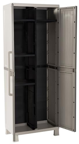 Toomax armadio Wood Midi Portascope con 4 ripiani Interni, in plastica da Interni ed esterni, colore grigio tortora/grigio chiaro.