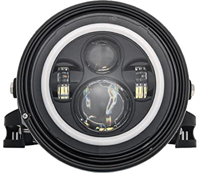 SKUNTUGUANG 7 7-Zoll-Scheinwerfergehäuse-Eimer mit 7-Zoll-Scheinwerfer (weiß, Tagfahrlicht, gelb) Kompatibel mit Harley-Motorrad (schwarz)