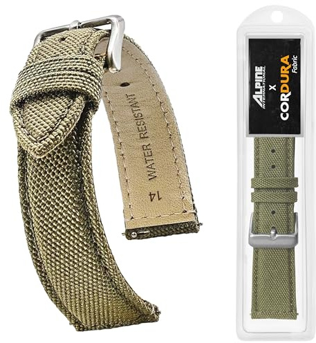 Alpine Cordura Fabric 20mm Watch Band - Quick Release Replacement Straps - Water Resistant Back Lining Leather Straps- Watch Bands for Women & Men - Compatible with Regular & Smart Watch Bands(Olive)