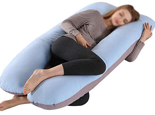 YOUCAI Schwangerschaftskissen, Großes U-Förmiges Ganzkörperkissen, Stillkissen, Multifunktionales Ganzkörper-Stützkissen Für Mutterschaft Zum Schlafen Und Stillen Baby,Baumwolle-BlauGrau,140x80cm