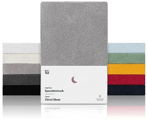 Blumtal® Frottee Spannbettlaken 120x200 cm - OEKO-TEX zertifiziertes Spannbetttuch 120x200cm - Frottee-Spannbettlaken bis 25cm Matratzenhöhe - Spannbettlaken Frottee - Bettlaken wärmend 120x200 - Grau