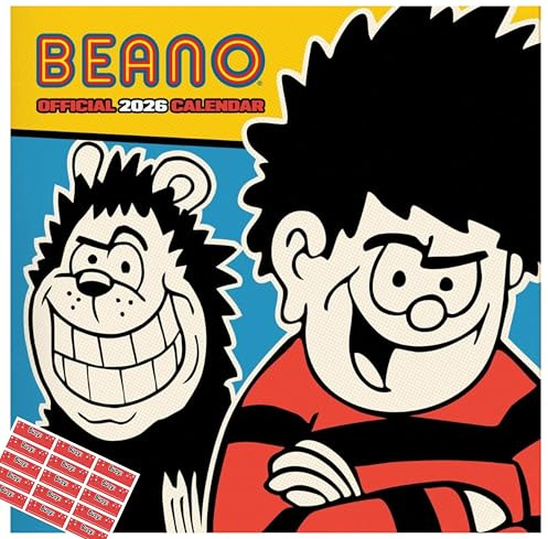 Beano Calendar 2026 Wall Square Calendar Comic Gift Present with FREE Organising Stickers Included