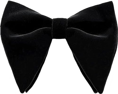 Archic Men's Black Velvet Bow Tie Oversized Pre-Tied Solid Color Tuxedo Big Bowtie