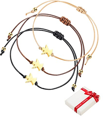 3 Pièces Or Bracelet Ange Gardien Set de Chance,BFF Amitié Bracelets Femme Tissu A Serrer Ange Bracelet Porte-Bonheur Cadeau pour Adolescente Fille Femme Meilleure Amie Baptême Communion Anniversaire