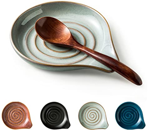 Cormomu Spoon Rest, Large Ceramic Spoon Holder for Stove Top, Heat-Resistant Cooking Spoon Rest for Kitchen Counter Decor, 5 Inches (Gray)