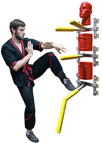 MUSNOW Wing Chun Attrappe Wandmontierte Dummy Kampfkunst Training, Chinesische Holz Wing Chun Dummies mit Feder Arm & Bein, Freistehende Boxen Reaktion Zielkombination