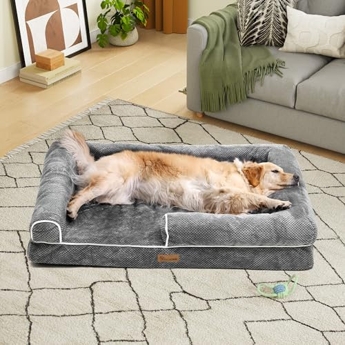 YITAHOME Divano letto per cani extra grande, copertura rimovibile e lavabile, letto per animali domestici, morbido e accogliente, per cani di taglia ed extra grande, 135x107x22cm, grigio