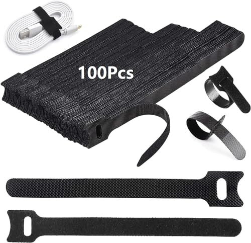 Rhimooay 100 Stück Verstellbare Klettkabelbinder in 3 verschiedenen Längen 200mm/150m/120mm, Wiederverwendbare Klettband Kabelbinder Klett, Kabel Klettband Klett Kabelbinder Klettverschluss