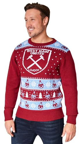 West Ham United FC Jersey Navideño Hombre Fútbol - Suéter de Navidad Hombre de Punto Tallas M-3XL
