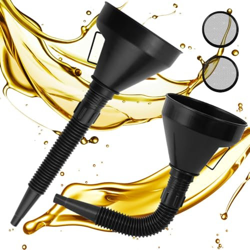 ADERTOS 2 Stücke Einfülltrichter Plastik Öltrichter Auto Schwarz Kraftstofftrichter Benzin Tanktrichter Trichtersatz Auto Benzin Trichter mit Schlauch und Sieb für Motorrad Wasser Öl