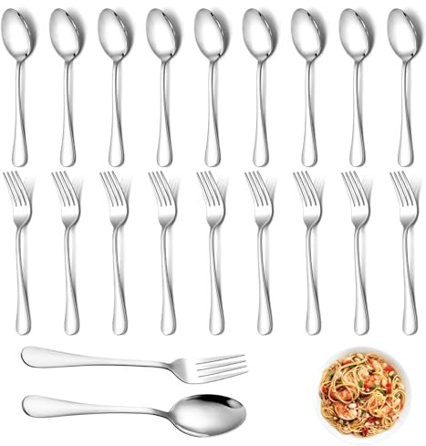 OT-NVWOZR 20 PCS Cutlery Set, 10 Serving Spoons & 10 Dinner Forks, 6.7 Stainless Steel, Dishwasher Safe for Home & Restaurant