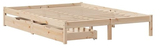 vidaXL Cadre de lit avec tiroirs 120x190 cm Bois de pin Massif, sommier, Cadre de lit Double, Cadre de lit en Bois Massif, Meuble de Chambre à Coucher