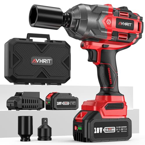 Avhrit 1800N.m Cordless Impact Wrench 3/4 Inch, High Torque Impact Gun with a 5000mAh Battery, Brushless Power Impact Driver for Car/Truck RV/Mower (1800N.m)