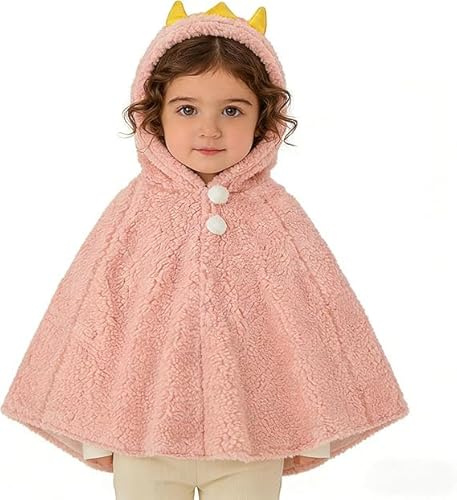 XGOPTS Enfants Cape à Capuche Chaude Mignon Pélerine à Capuchon Épais Hiver Automne Châle en Laine Coupe-Vent Manteau Tout-Petits Douce Poncho en Plein Air pour Bébés Filles Garçons 0-3 Ans