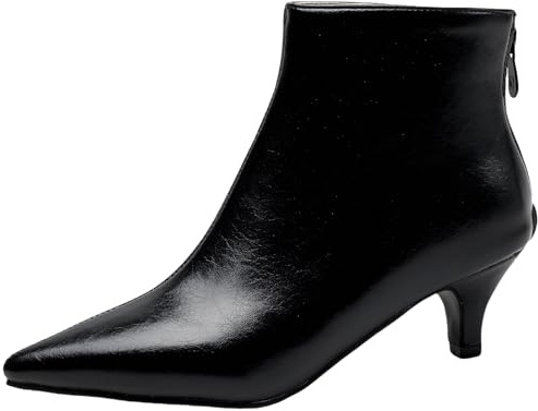 CUTEHEELS Women Casual Kitten Heel Ankle Boots with Pointed Toe - Office Footwear (Black, 6 UK)