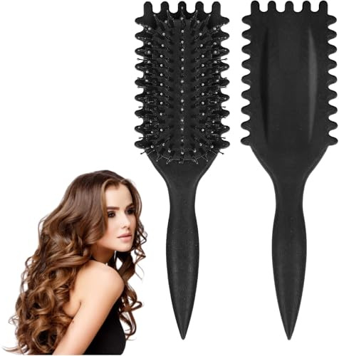 Brosse Cheveux Bouclés，Brosse à Boucles Rebondissante,Brosse de Coiffage Define, Brosse Coiffante pour Cheveux Bouclés d'Hommes et de Femmes pour Fixer et Modeler Les Boucles (Noir)